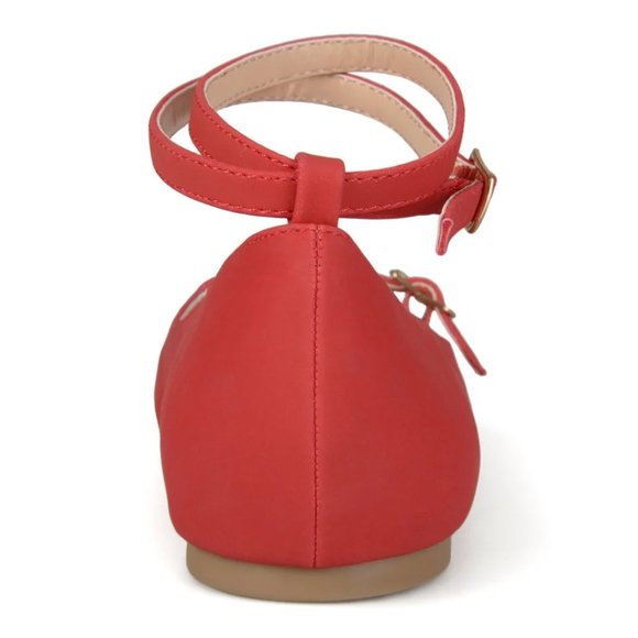 Red Ankle Strap Mary Jane Flats - Picture 5 of 8